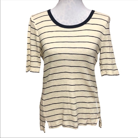 Madewell Striped Ribbed Elbow Sleeve Knit Top - Picture 2 of 8